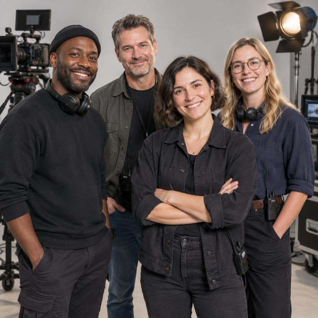 Group portrait of four production trainers
